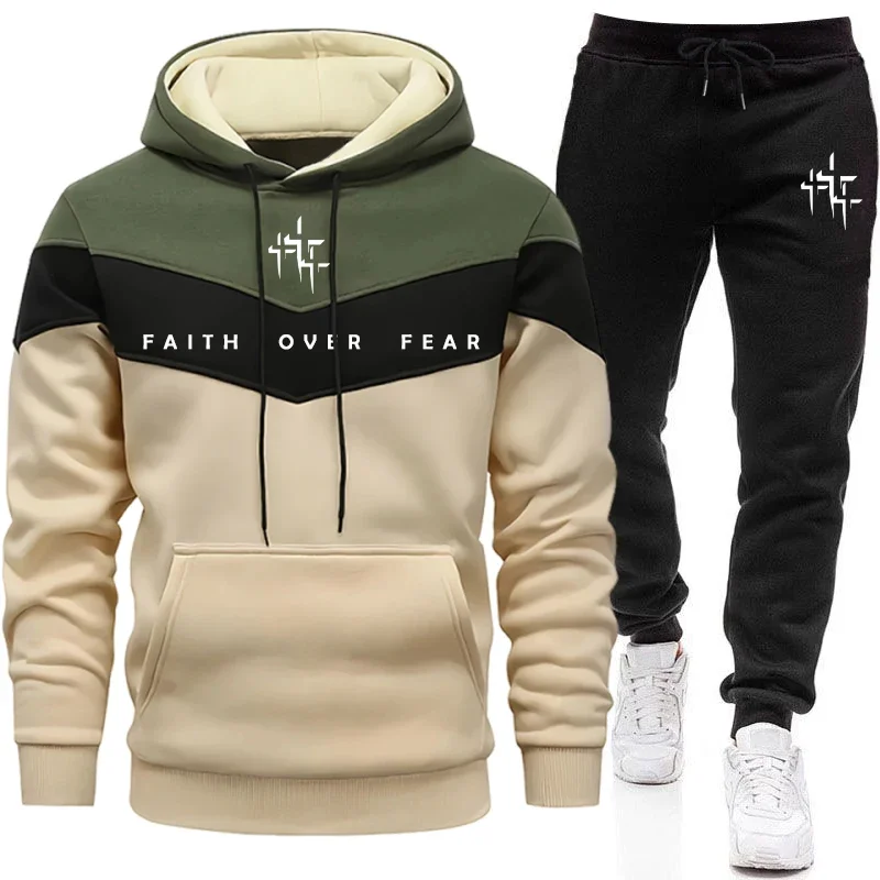 Winter Clothing Hoodie - Faith Over Fear Herren-Trainingsanzug mit Kapuzenpullover
