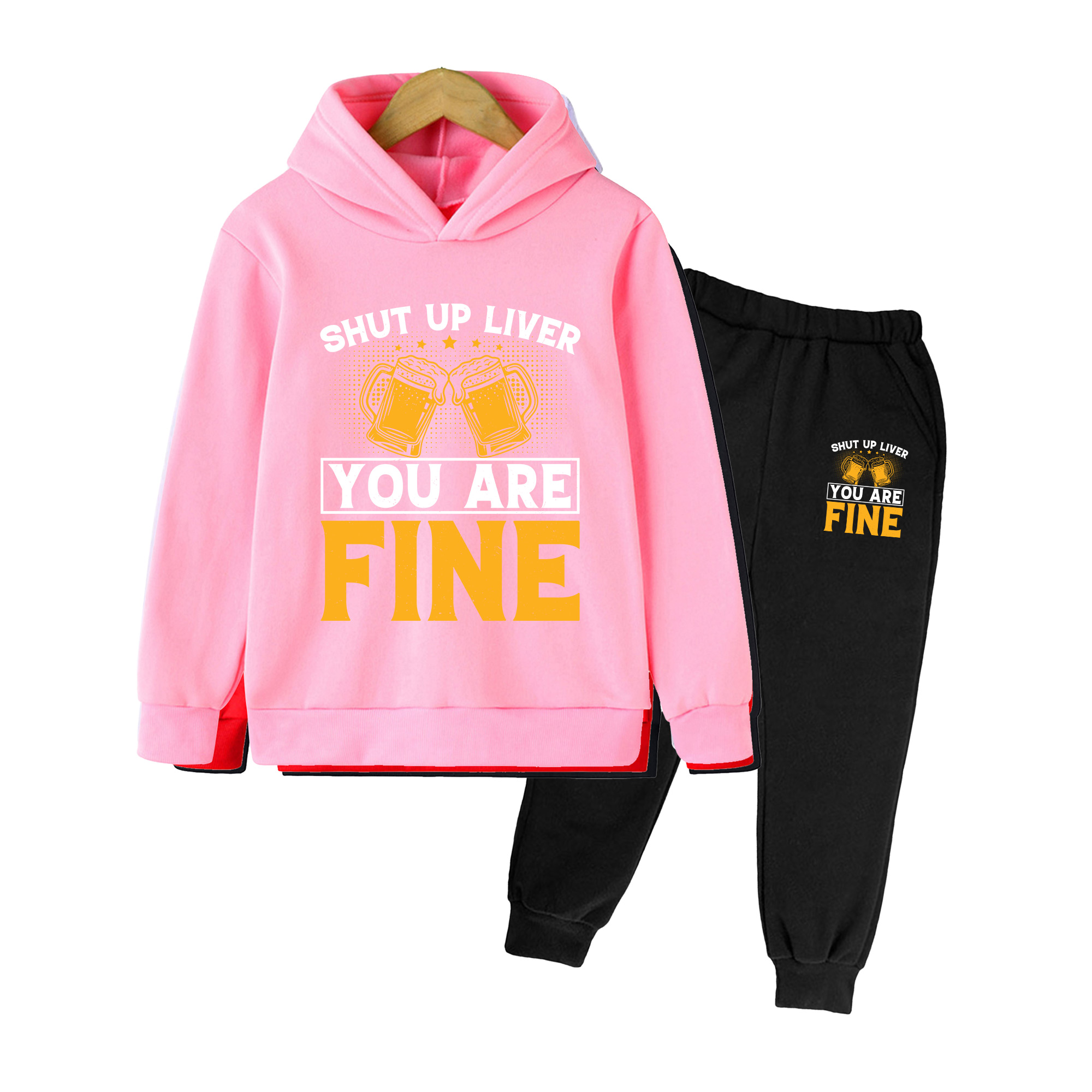Yellow Winter Clothing - Kinder-Hoodie & Jogginghosen-Set, Gelber Bier-Toast-Druck, Lässiges