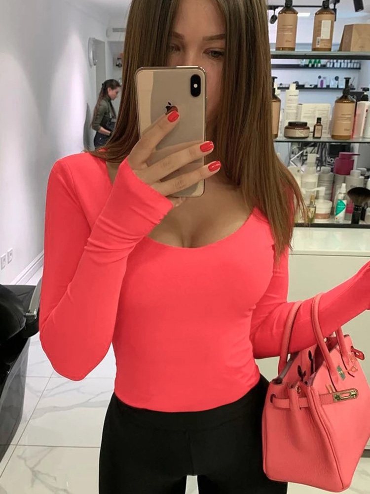 Winter Clothing Outfits - Orange Neon Body Frauen Langarm Bodycon