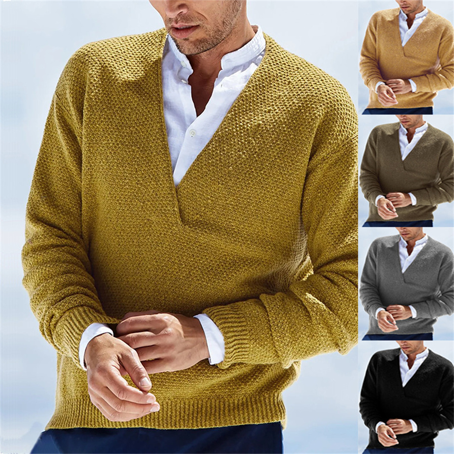 Yellow Winter Clothing - Herbst Winter Männer Pullover Gestrickte V-ausschnitt