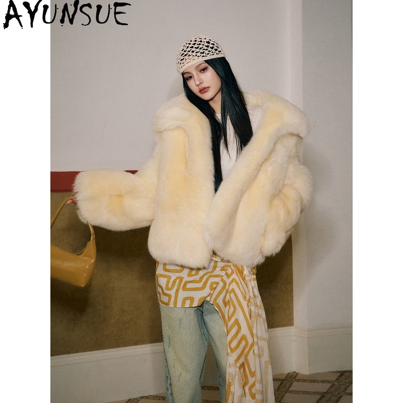 AYUNSUE Echt Fox Pelz Mäntel F – Yellow Winter Clothing Bewertung und Preis